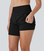 BreezefulTM High Waisted Pockets 2-in-1 Curved Hem Quick Dry Running Shorts 5.5''-Longer Length