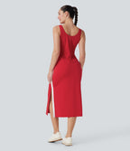 SoftlyZeroTM Airy Color Block Hem Cool Touch Workout Active Tank Dress with Pockets-UPF50+