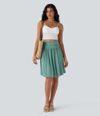 High Waisted Ruched Pocket Flowy Skirt