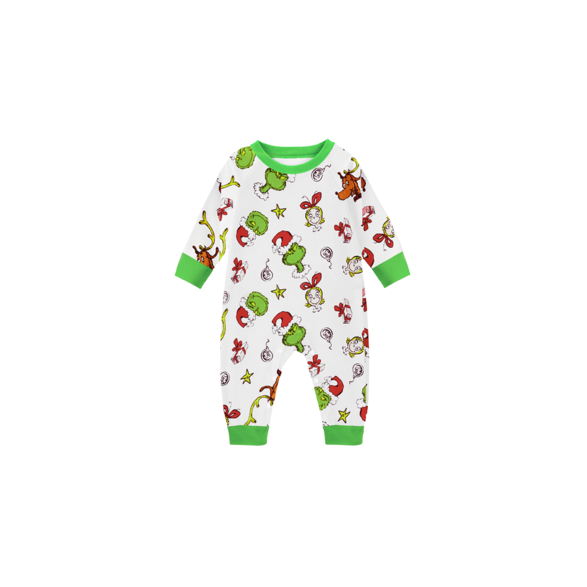 Fun Christmas Pajama Set in Green with Santa, Gingerbread, and Candy Cane