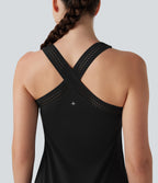 SoftlyzeroTM Airy Halter Cut Out Backless 2-in-1 Cool Touch Mini Yoga Active Dress with Side Pockets-Easy Peezy Edition-UPF50+
