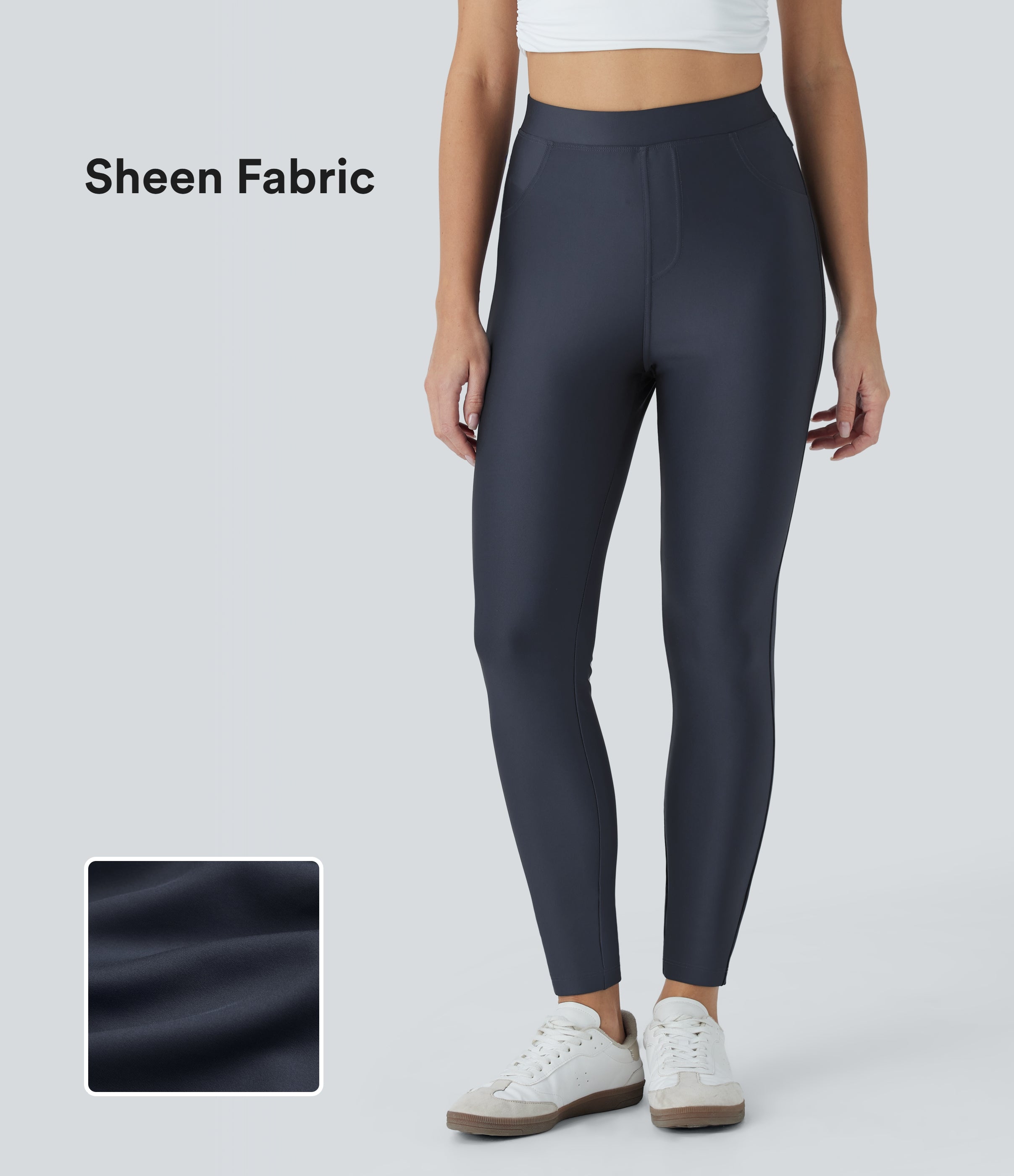 High Waisted Sheen Casual Skinny Pants with Pockets