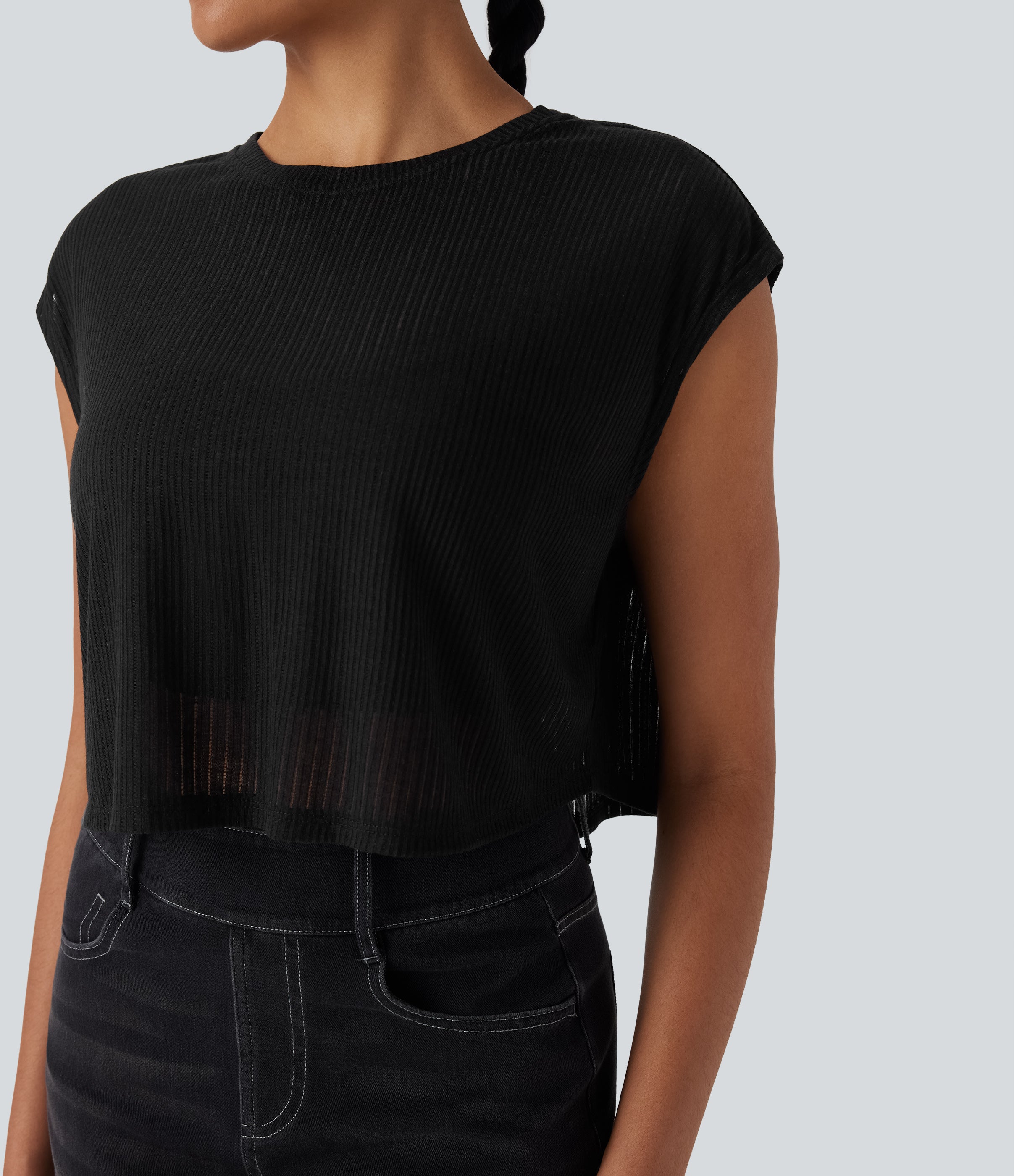 Round Neck Cap Sleeve Cut Out Casual Top