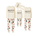 Beige Christmas Pattern Print Christmas Pajamas Set With Penguin and "Christmas" Print