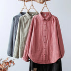 2025 New Women's Linen Cotton Casual Loose Stripe Shirt-Buy 3 Get Free Shipping