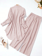 Women's Casual Two-Piece Set, Hollow-Out Top and Loose-Fit Pants