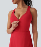 SoftlyZeroTM Plush Push-Up Molded Cups Zipper 2-in-1 Yoga Active Dress with Pockets-Easy Peezy-D/DD/DDD/F