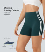 SoftlyZeroTM QuickDry SoCinched High Waisted Tummy Control Color Block Yoga Biker Shorts 5''