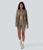 UltraSculptTM High Waisted Crossover Tummy Control Butt Lifting Yoga Biker Shorts 7'' with Pockets