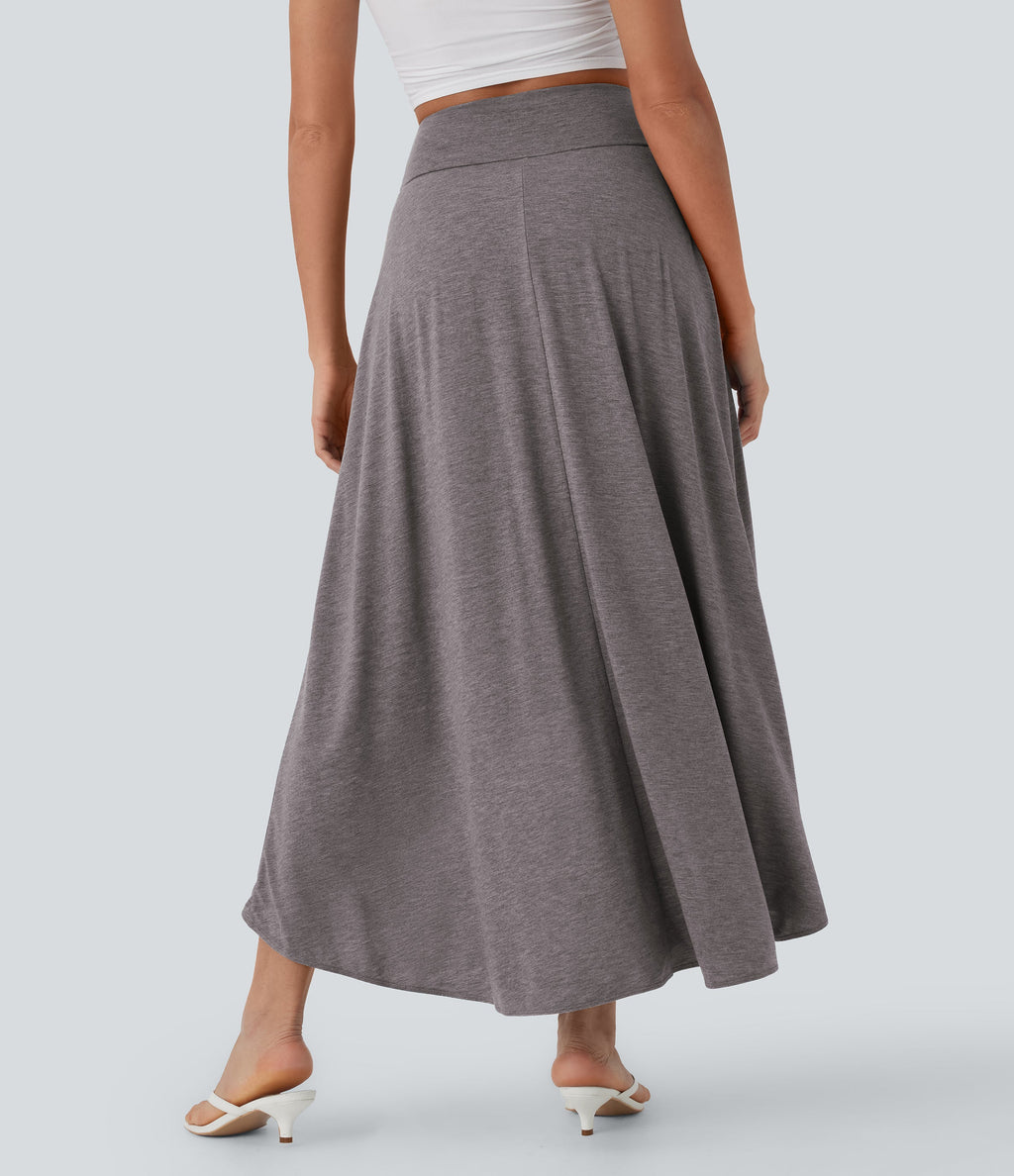 SoCinched High Waisted Tummy Control High Low 2-in-1 Flowy Maxi Casual Skirt