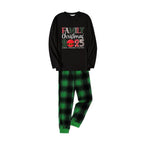 Christmas Family Matching Pajamas-Black Top and Green Plaid Pants Pjs Set with "Family Christmas 2025" Print