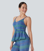 Ruffle Hem Plaid Cool Touch Yoga Cami Top