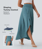 SoCinched High Waisted Tummy Control High Low 2-in-1 Flowy Maxi Casual Skirt