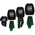 Christmas Family Matching Pajamas-Black Top and Green Plaid Pants Pjs Set with "Christmas Crew" and Christmas Pattern Print