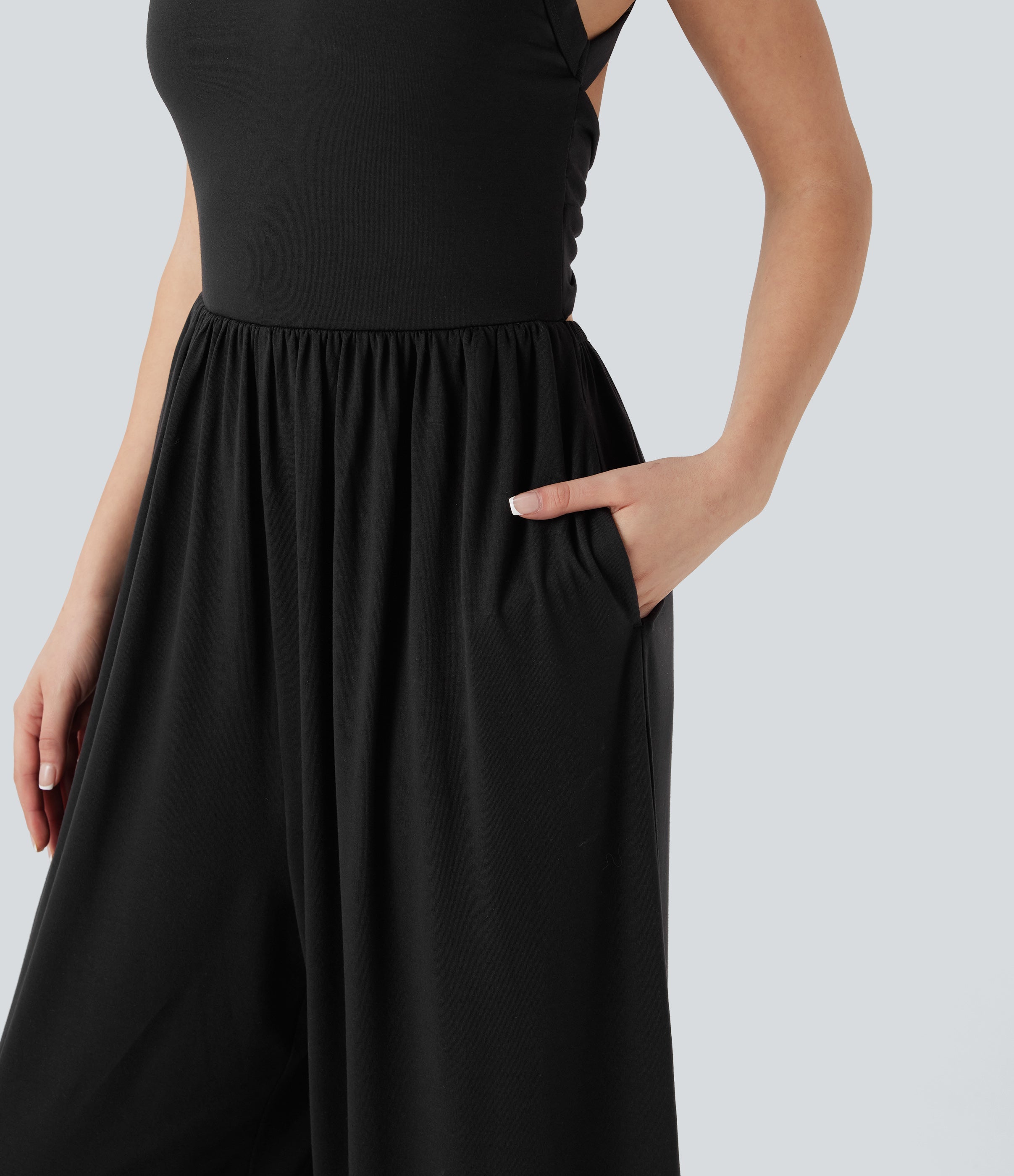 Built-in Bra Wide Leg Casual Jumpsuit with Pockets-Easy Peezy Edition