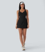 SoftlyZeroTM Plush Push-Up Molded Cups 2-in-1 Yoga Active Dress with Pockets-Easy Peezy-D/DD/DDD/F Cups