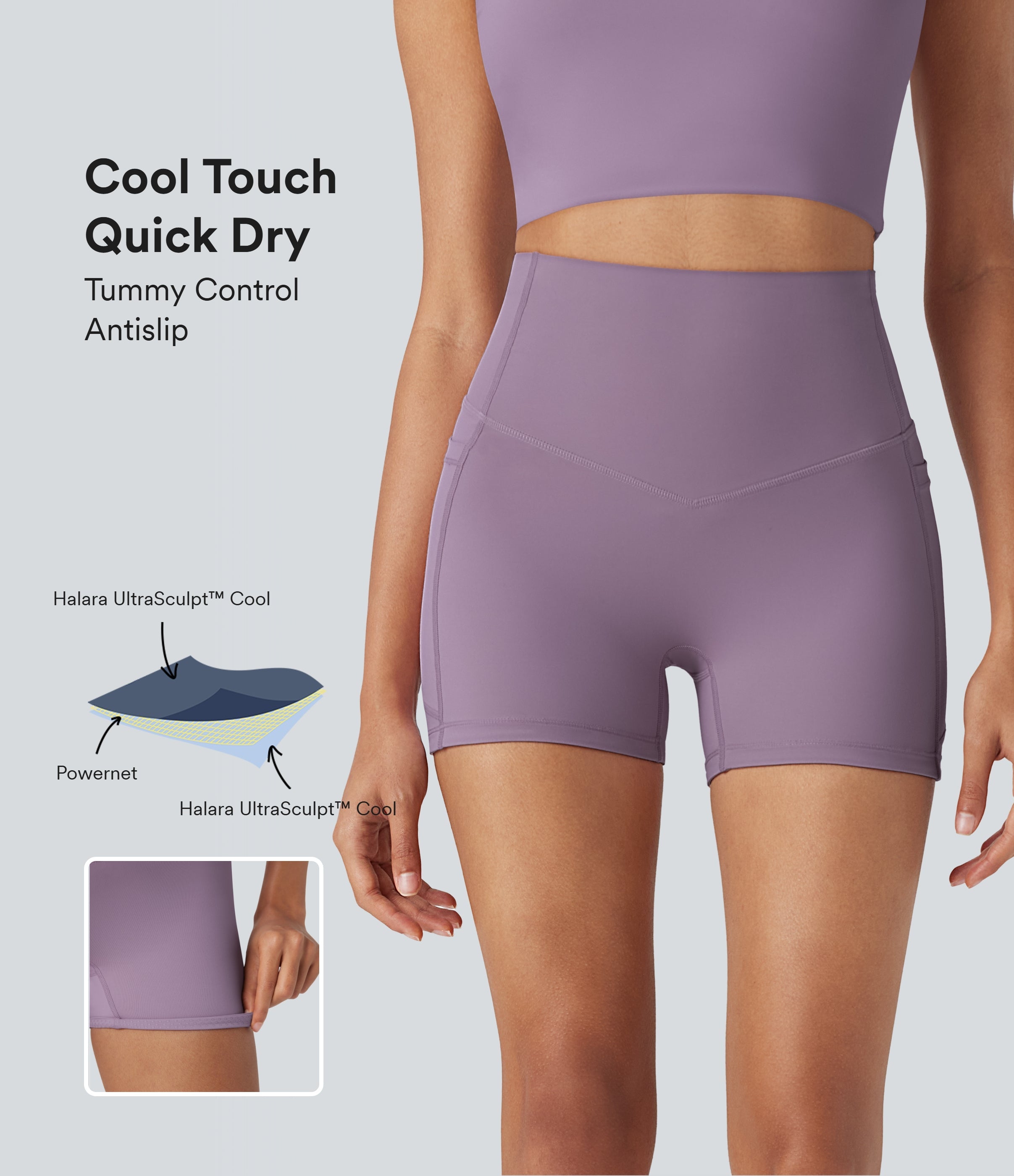 UltraSculptTM Cool Quick Dry SoCinched High Waisted Tummy Control Shaping Yoga Biker Shorts 3'' with Pockets-UPF50+