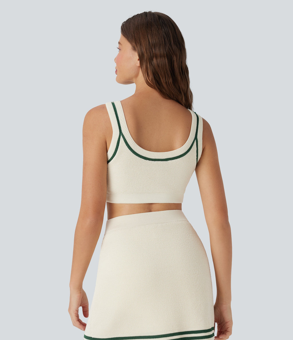 Color Block Cropped Casual Sweater Knit Tank Top