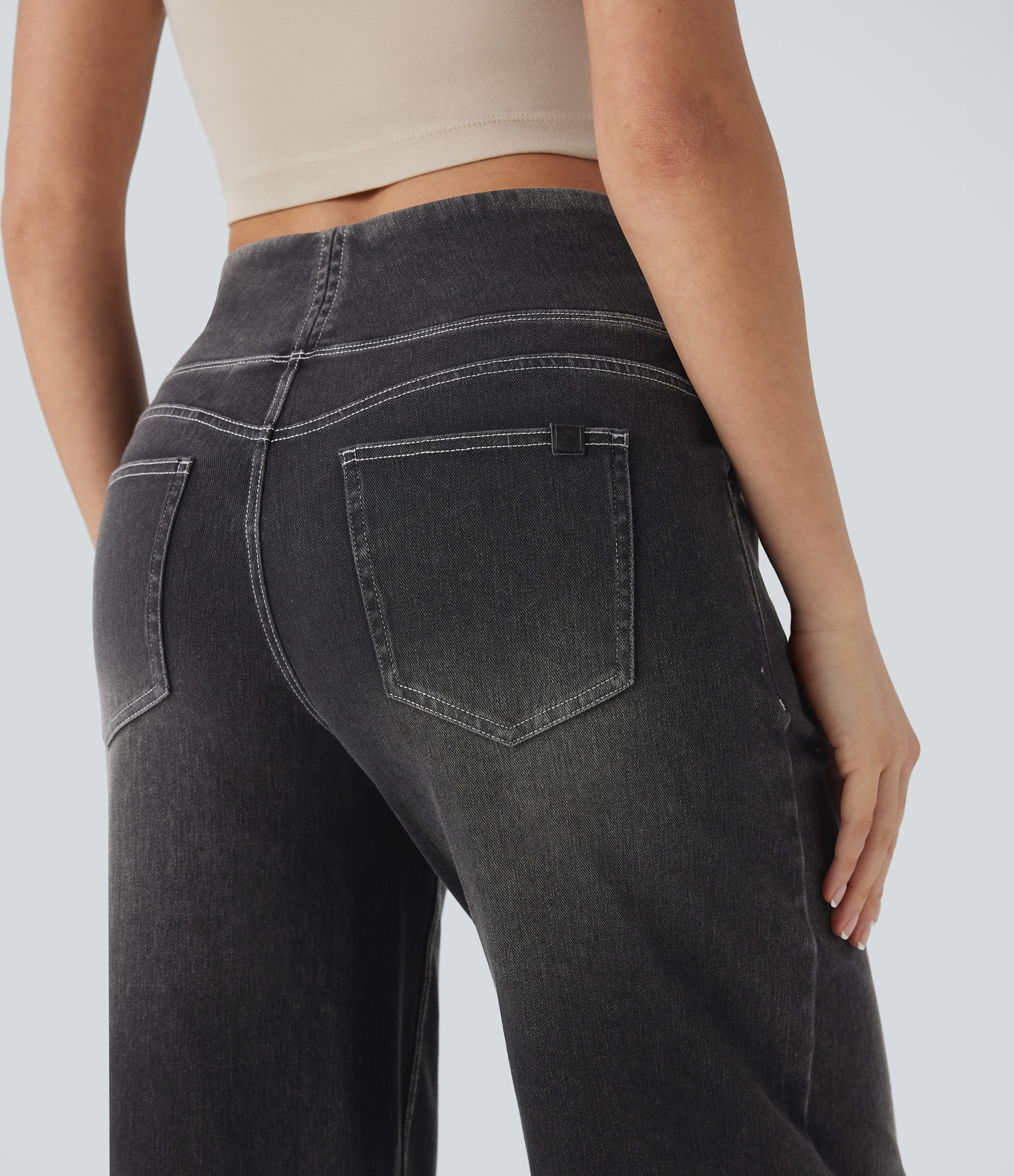 FlexTM SoCinched Mid Rise Tummy Control Casual Baggy Jeans with Pockets