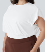 Round Neck Short Batwing Sleeve Work Plus Size T-Shirt