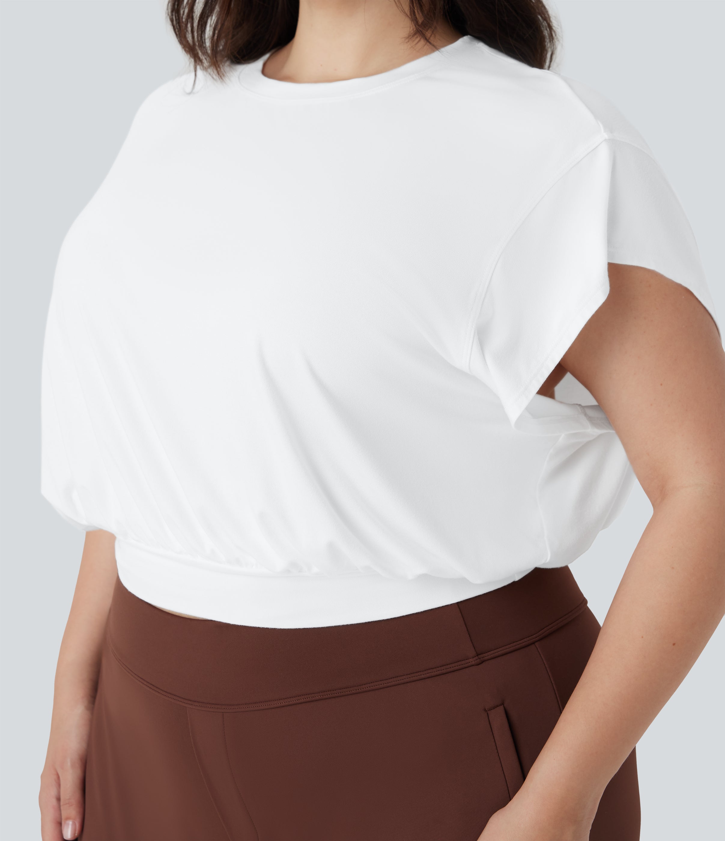 Round Neck Short Batwing Sleeve Work Plus Size T-Shirt
