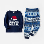 Joyful Blue Christmas Pajamas Set With Santa Hat and Text Print