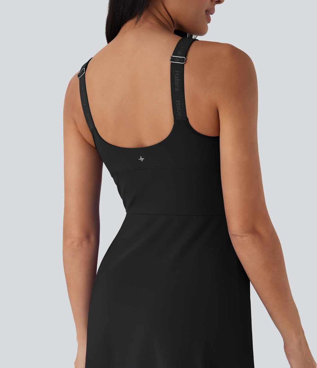 SoftlyZeroTM Plush Push-Up Molded Cups 2-in-1 Yoga Active Dress with Pockets-Easy Peezy-D/DD/DDD/F Cups