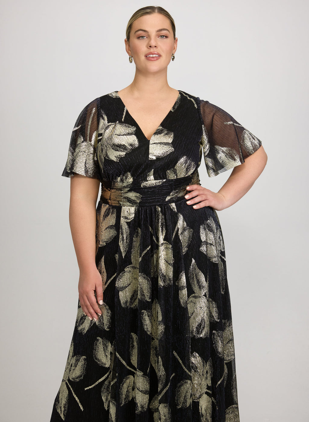 Metallic Pleated Dress