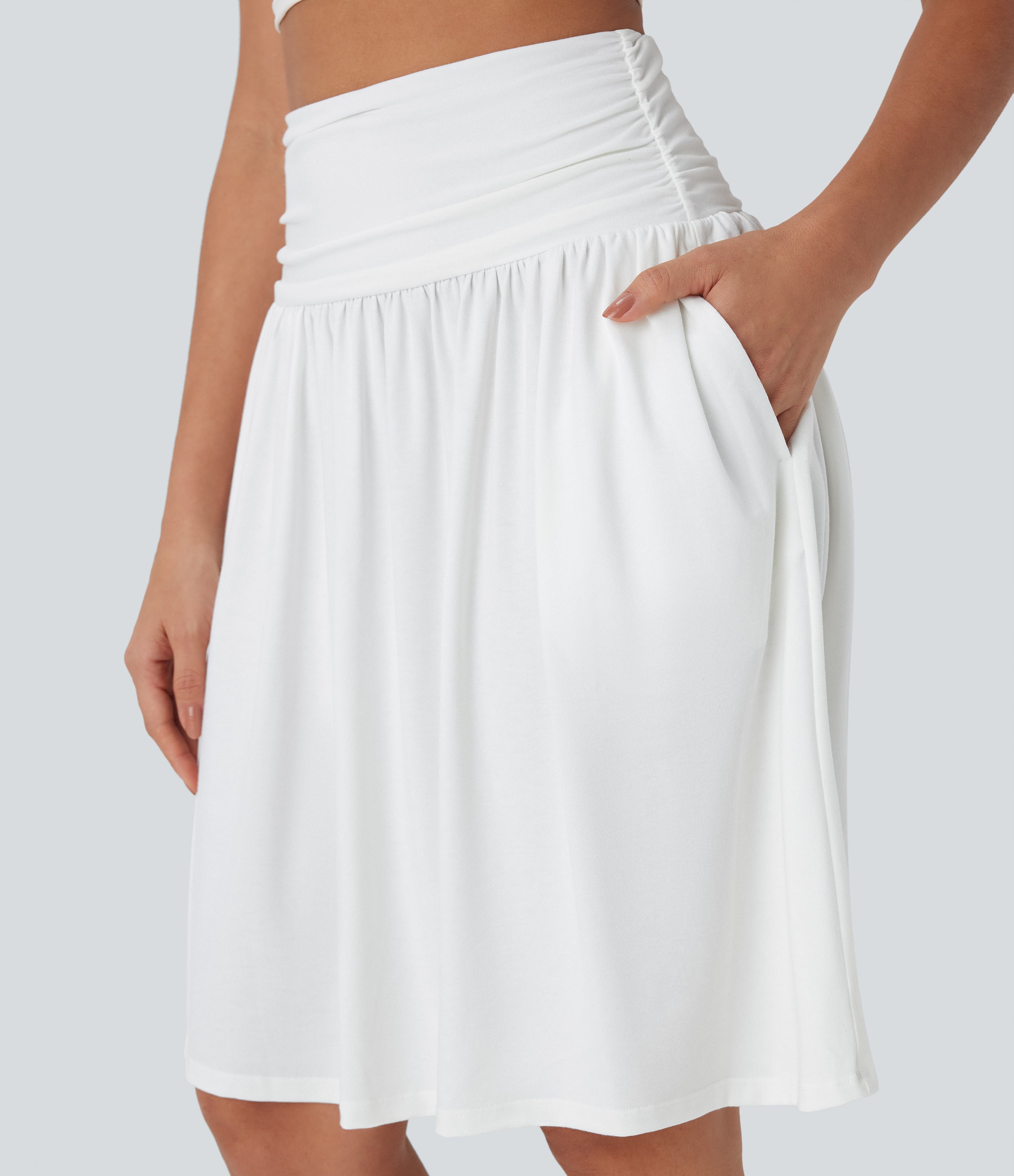 High Waisted Ruched Pocket Flowy Skirt