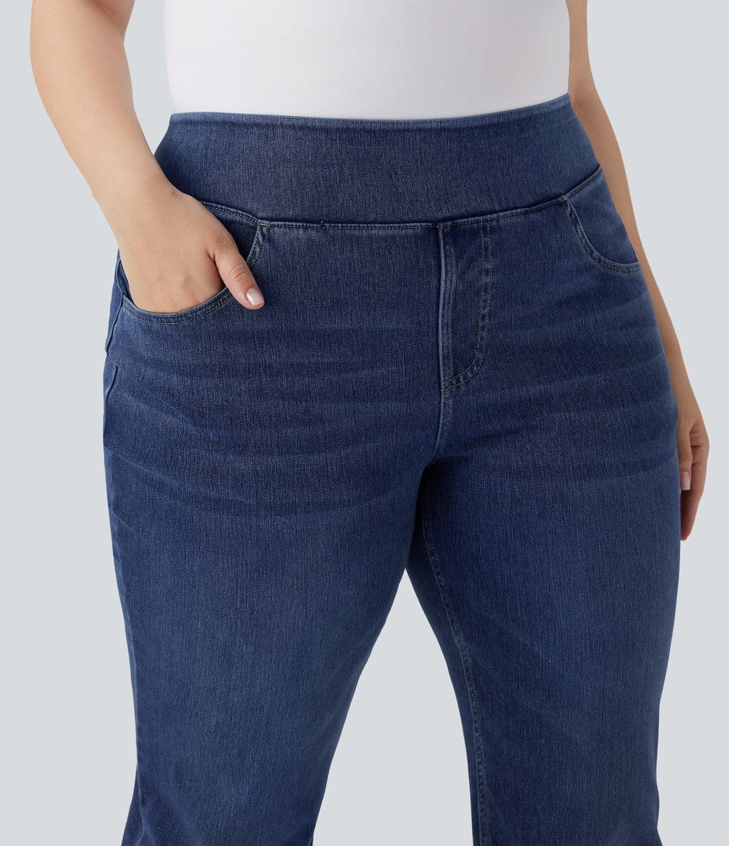 FlexTM High Waisted Pockets Washed Casual Bootcut Plus Size Jeans