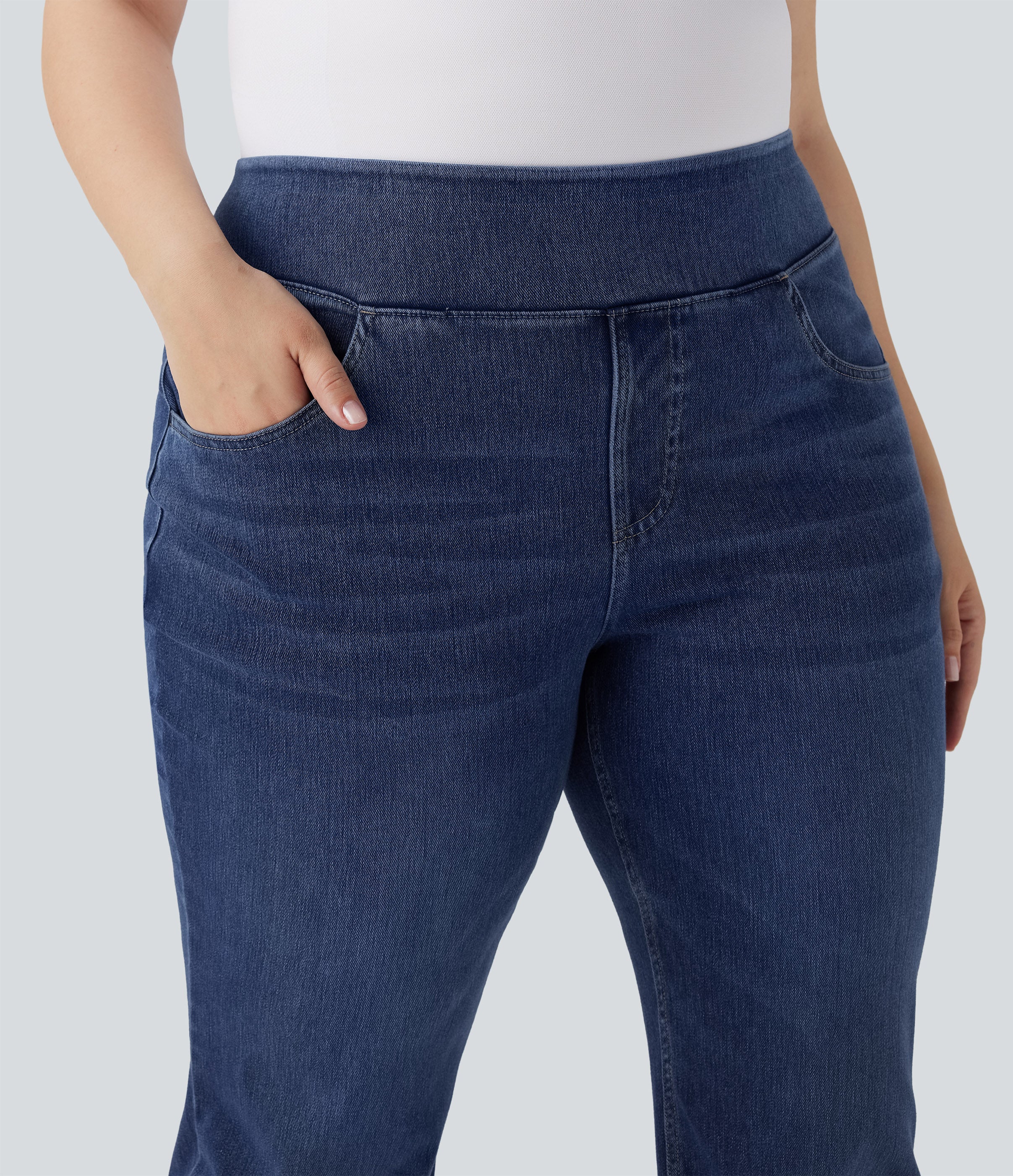 FlexTM High Waisted Pockets Washed Casual Bootcut Plus Size Jeans