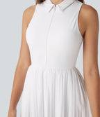 BreezefulTM Half Zipper Sleeveless 2-in-1 Pleated Hem Mini Quick Dry Tennis Active Dress with Pockets-Easy Peezy