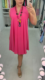 Ebby Plain V Neck loose Fit Necklace Dress