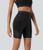 SpeedWaveTM High Waisted Contrast Mesh Quick Dry Training Biker Shorts 7'' with Pockets