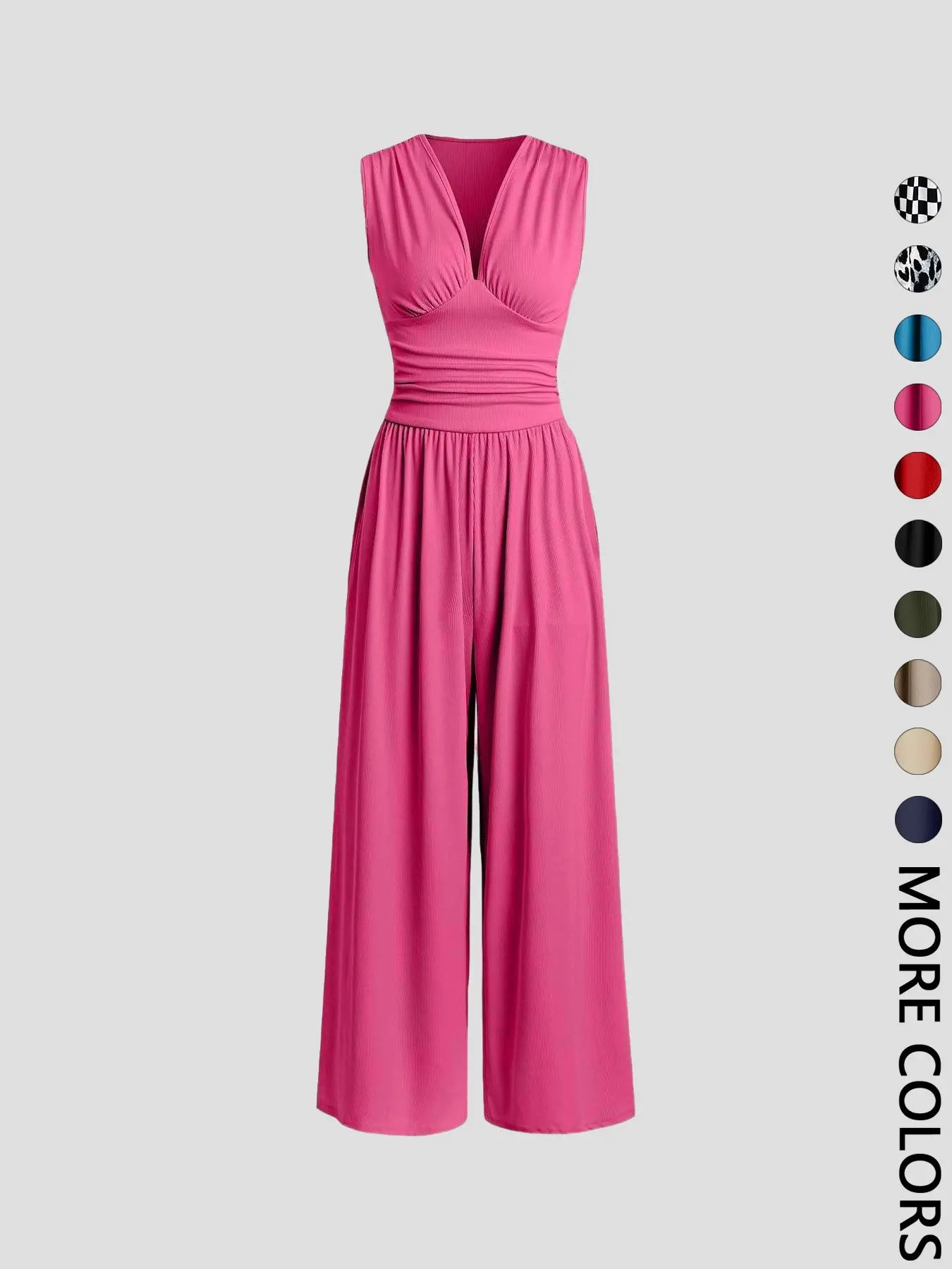 Women's Ruched Deep V Neck Wide Leg Jumpsuit