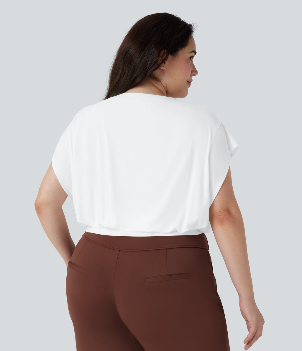Round Neck Short Batwing Sleeve Work Plus Size T-Shirt