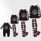 Christmas Family Matching Pajamas-Red and Gray Plaid Pjs set with “Christmas Crew” and Santa Hat Pattern Print