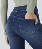 2026🔥FlexTM High Waisted Multiple Pockets Washed Stretchy Knit Casual Bootcut Jeans