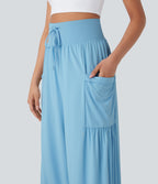 SoCinched High Waisted Tummy Control Drawstring Wide Leg Cool Touch Yoga Pants with Pockets-UPF50+