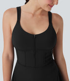 SoftlyZeroTM QuickDry Zip Corset 2-in-1 Mini Dance Active Dress with Pockets-Easy Peezy Edition