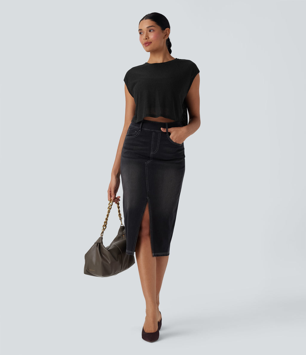 Round Neck Cap Sleeve Cut Out Casual Top