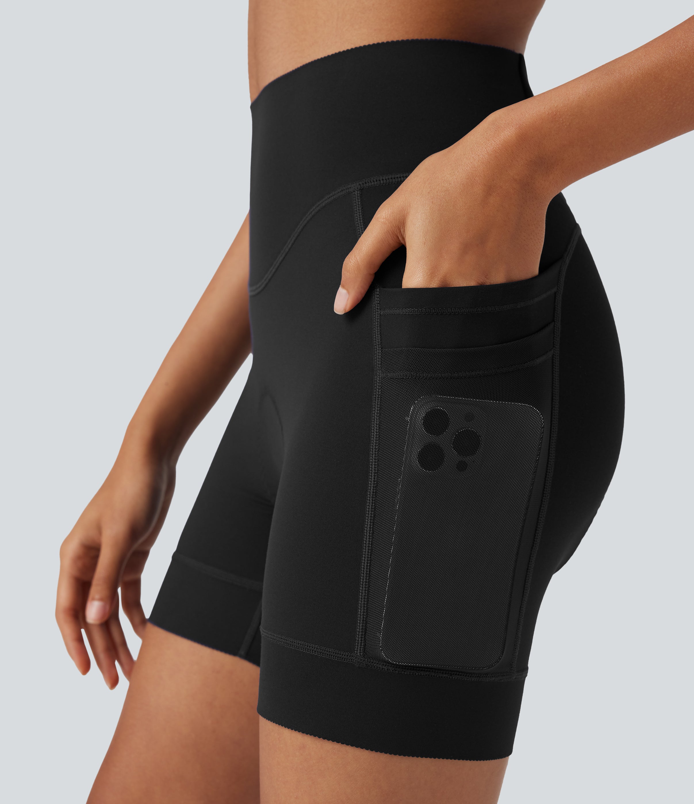 SpeedWaveTM High Waisted Contrast Mesh Quick Dry Cycling Chamois Padded Biker Shorts 5'' with Pockets