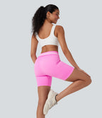 Seamless Flow Foldover High Waisted Color Block Workout Biker Shorts