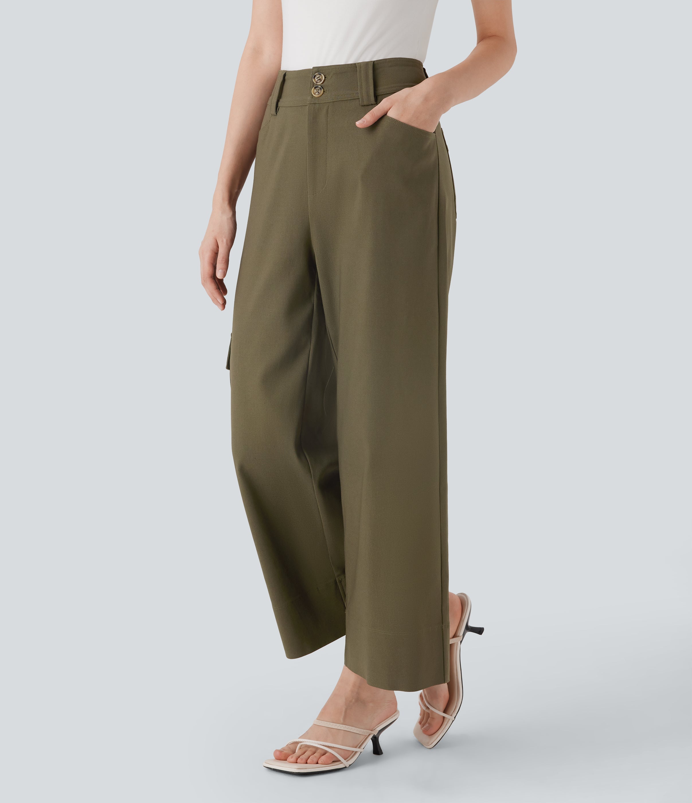 High Waisted Straight Leg Work Cargo Pants with Pockets