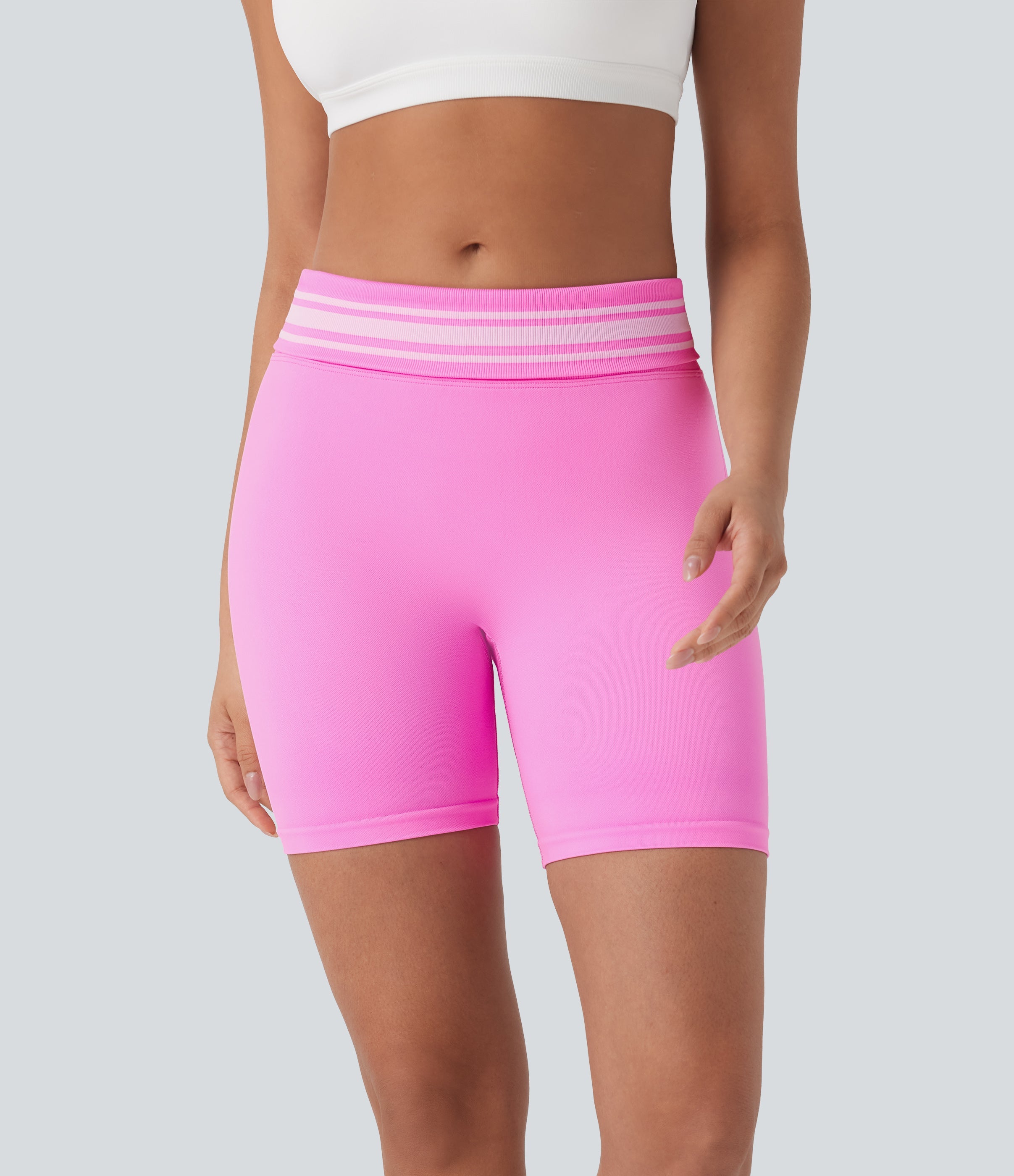 Seamless Flow Foldover High Waisted Color Block Workout Biker Shorts