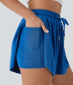 High Waisted Drawstring 2-in-1 Casual Shorts with Pocket