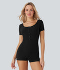Henley Neck Short Sleeve Casual Romper