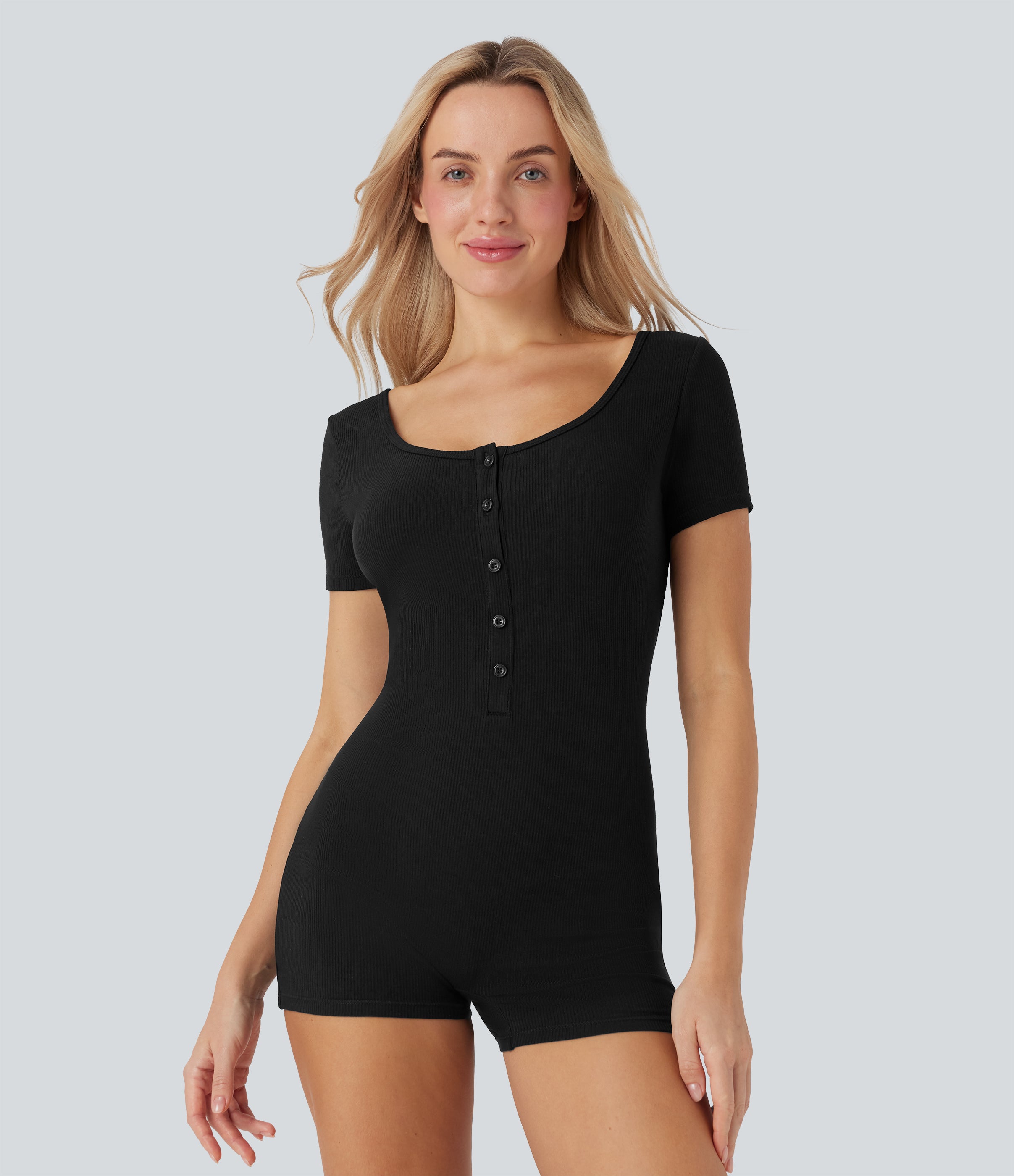 Henley Neck Short Sleeve Casual Romper