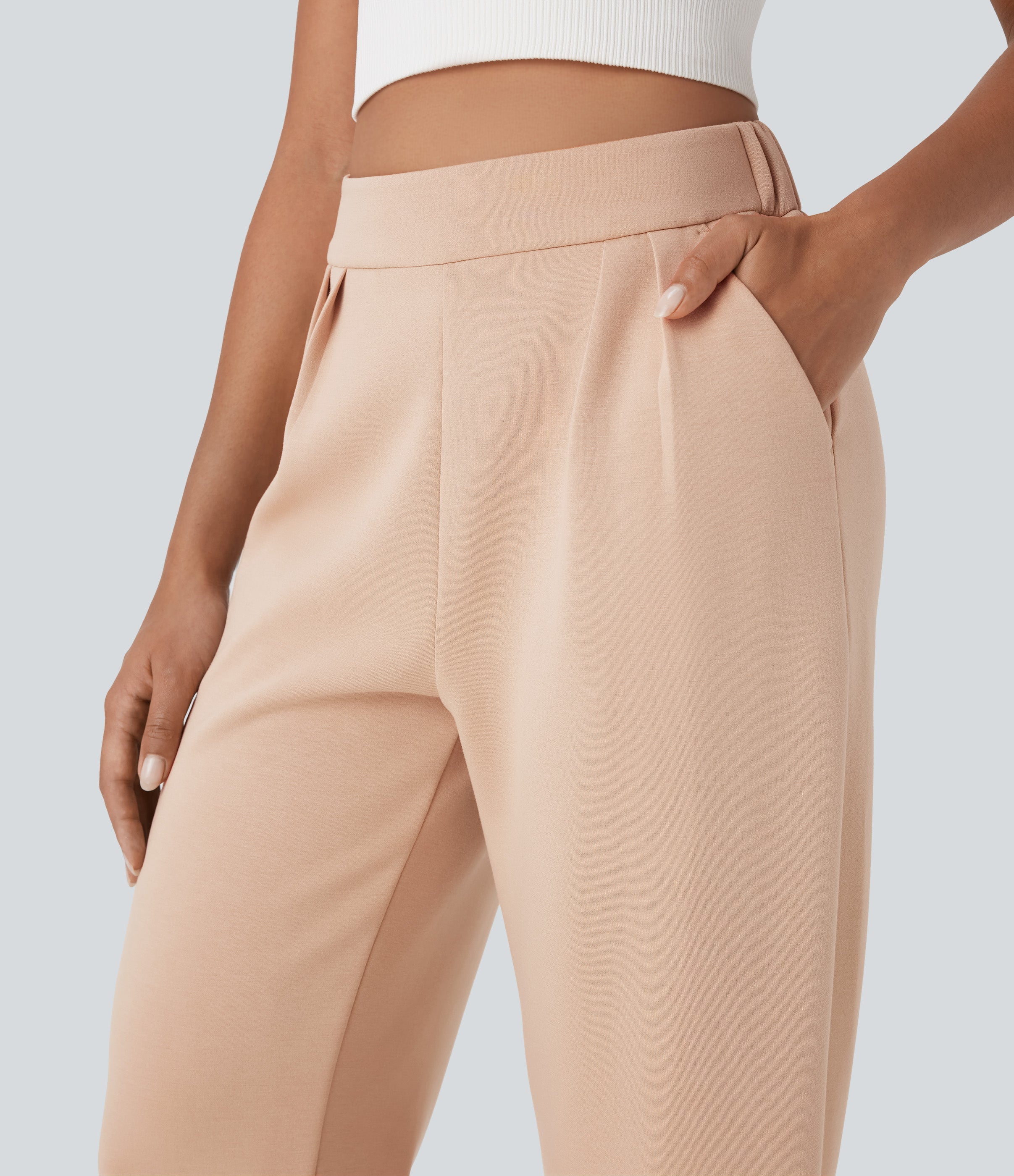 High Waisted Barrel Leg Casual Pants with Pockets