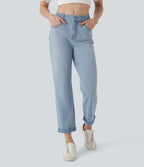 FlexTM Mid Rise Straight Leg Washed Casual Jeans with Pockets